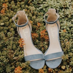 Harper Blue Suede Ankle Strap Block Heel